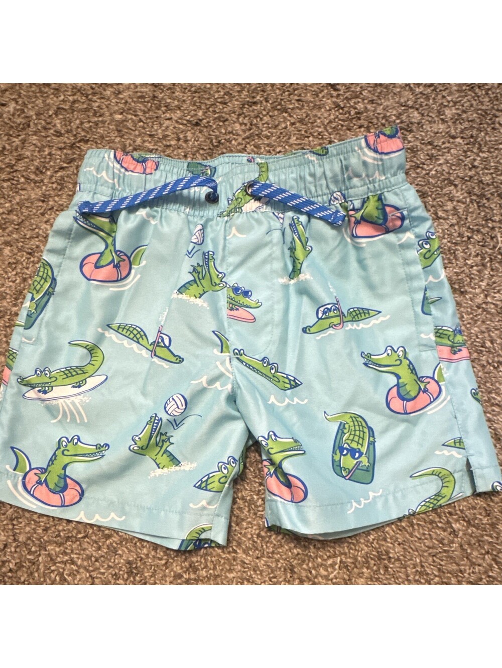 ZeroXposur Boys Swim Trunks 5/6 Blue Alligator Print Drawstring Recycled [COPY]